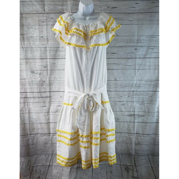 Lisa Marie Fernandez for Target Womens Off The Shoulder Dress Sz XS White Yellow - Picture 1 of 5